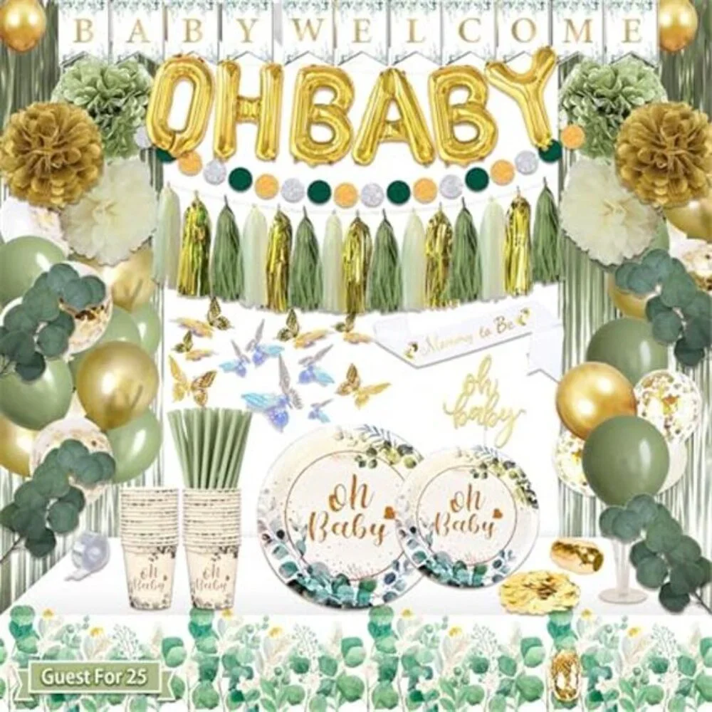 217 PCS Baby Shower Decorations Sage Green Neutral Party Supplies Banner Balloon